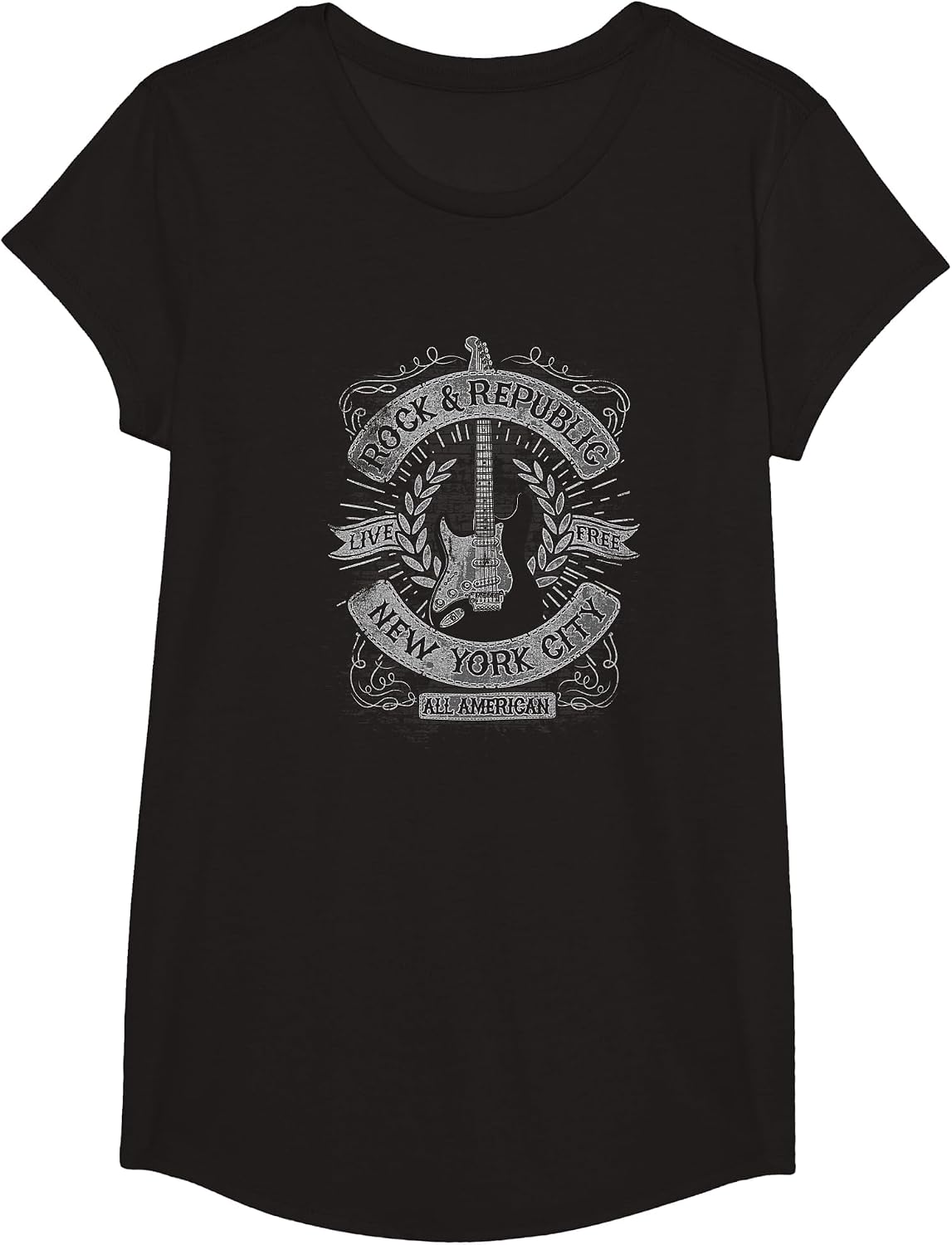 Trendy Rock and Republic NY Guitar Poster T-Shirt - Girls Black