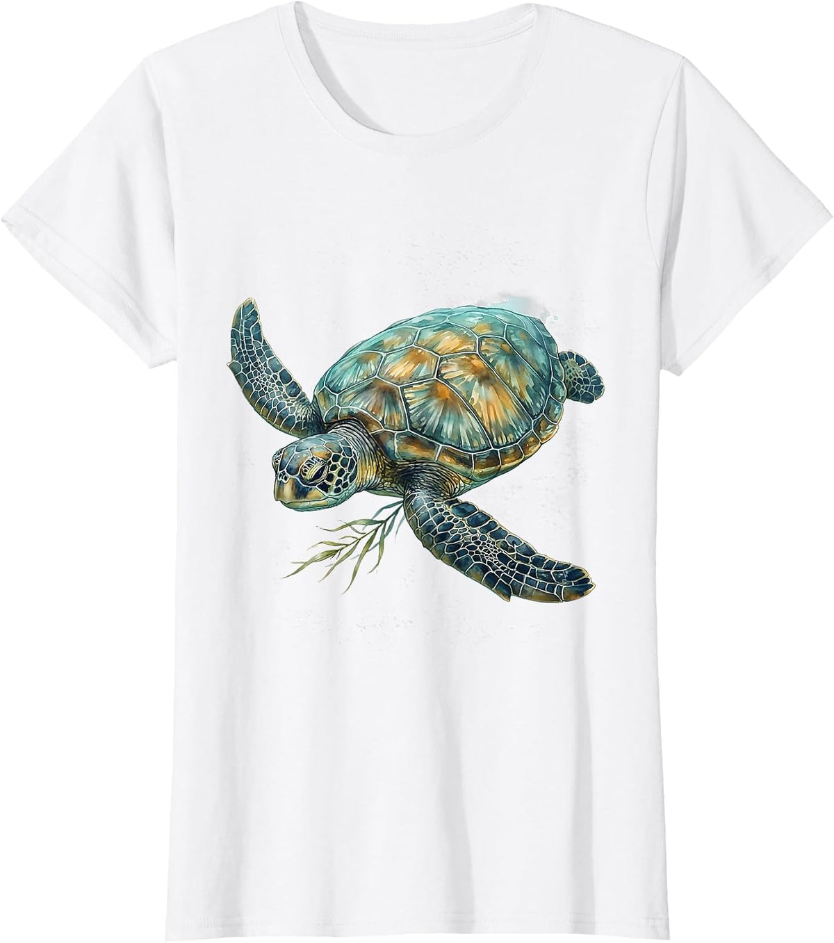 Women's Sea Turtle Watercolor Ocean Animal Beach Lover Art T-Shirt - White