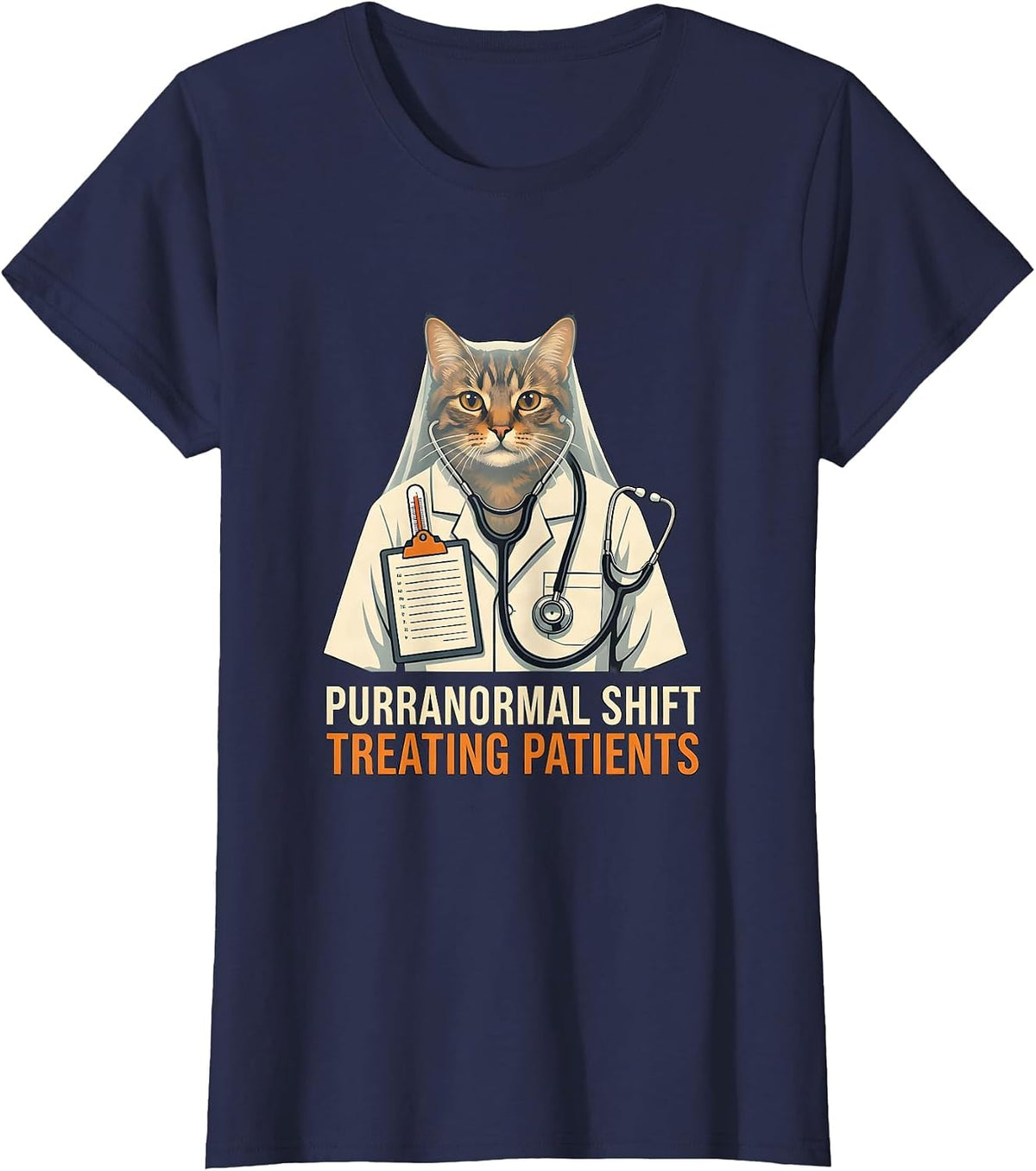 Women's Purranormal Shift Treating Patients Funny Vet Tech Halloween T-Shirt - Navy Blue