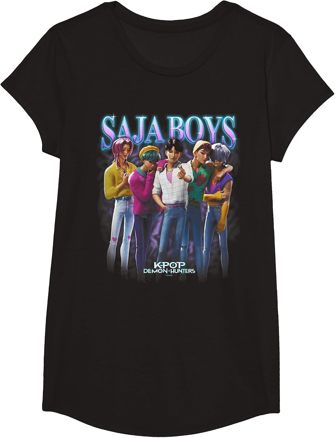 Kpop Demon Hunters Saja Boys Heartthrob Officially Licensed T-Shirt - Girls Black