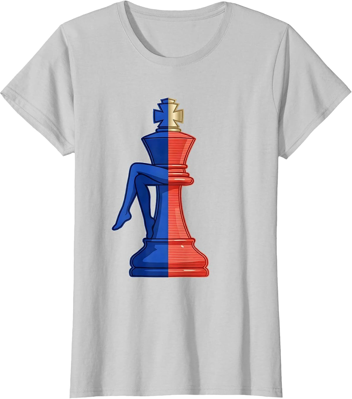 Chess Queen Throne Checkered Graphic Design T-Shirt - Silver Grey