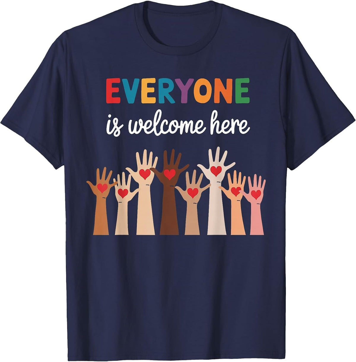 Everyone is Welcome Here Idaho Teacher T-Shirt - Navy Blue
