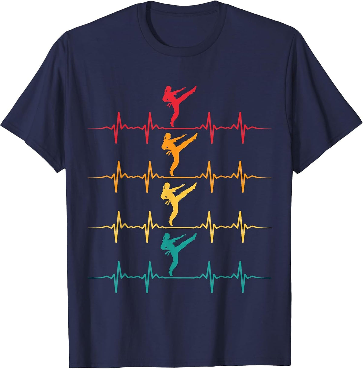 Karate Taekwondo Martial Arts Heartbeat Vintage Women Girls T-Shirt - Navy Blue