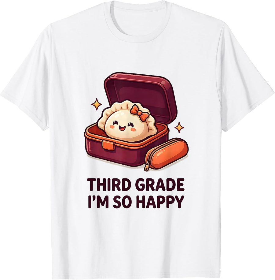 Men's Third Grade I'm So Happy Cute Dumpling Back to School Girl T-Shirt - White