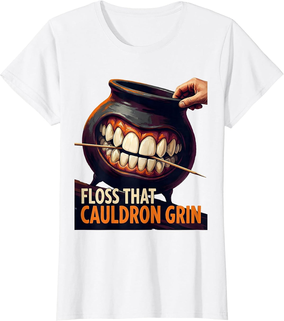 Floss That Cauldron Grin Funny Dental Hygienist Halloween T-Shirt - White