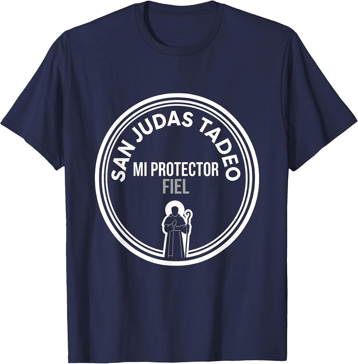 Men's San Judas Tadeo Mi Protector Fiel Religious Spanish T-Shirt - Navy Blue