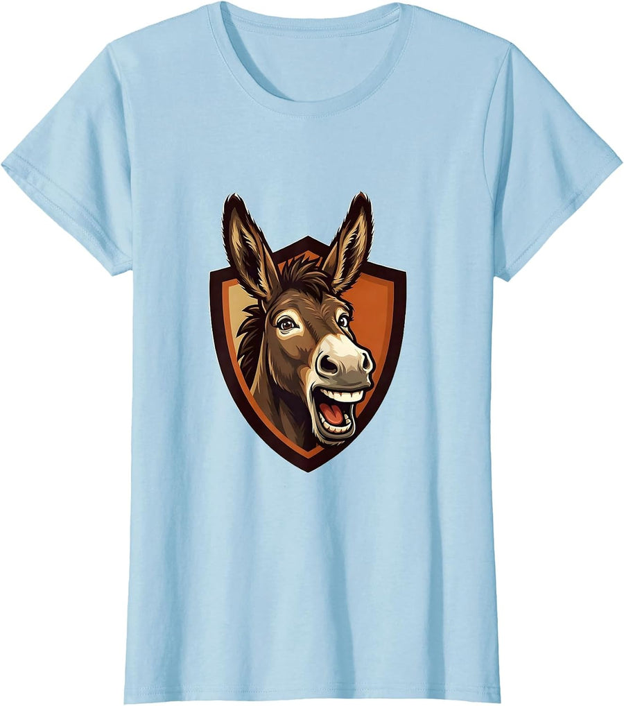 Women's Donkey Mascot Badge Funny Halloween Costume Novelty T-Shirt - Baby Blue