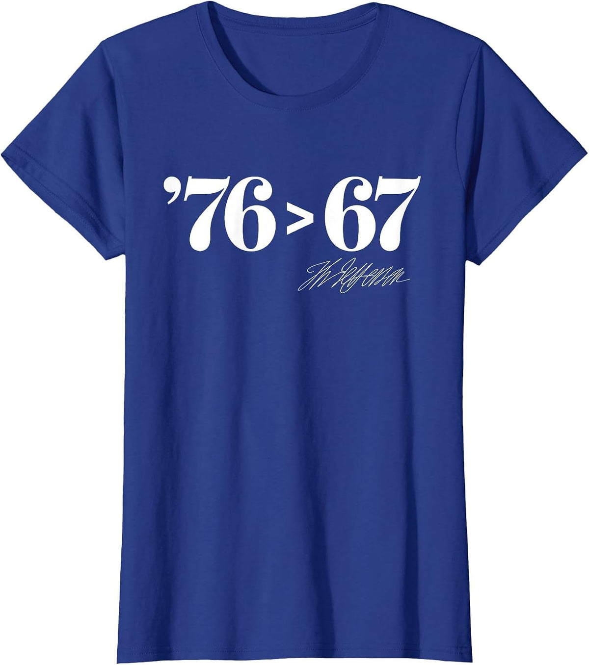 Thomas Jefferson '76 > 67 Self-Evident Minimal Math Humor T-Shirt - Royal Blue