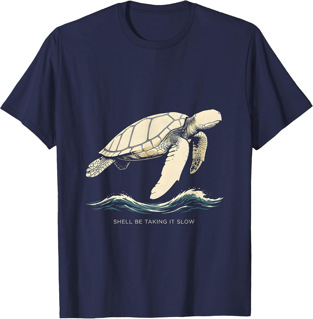 Shell Be Taking It Slow Silhouette Sea Turtle Beach Vacation T-Shirt - Navy Blue
