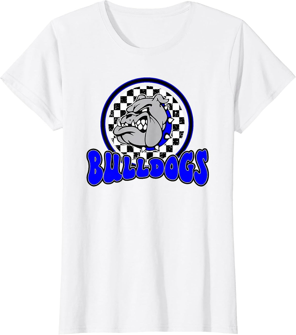 Bulldogs School Spirit Blue Black Retro T-Shirt - White