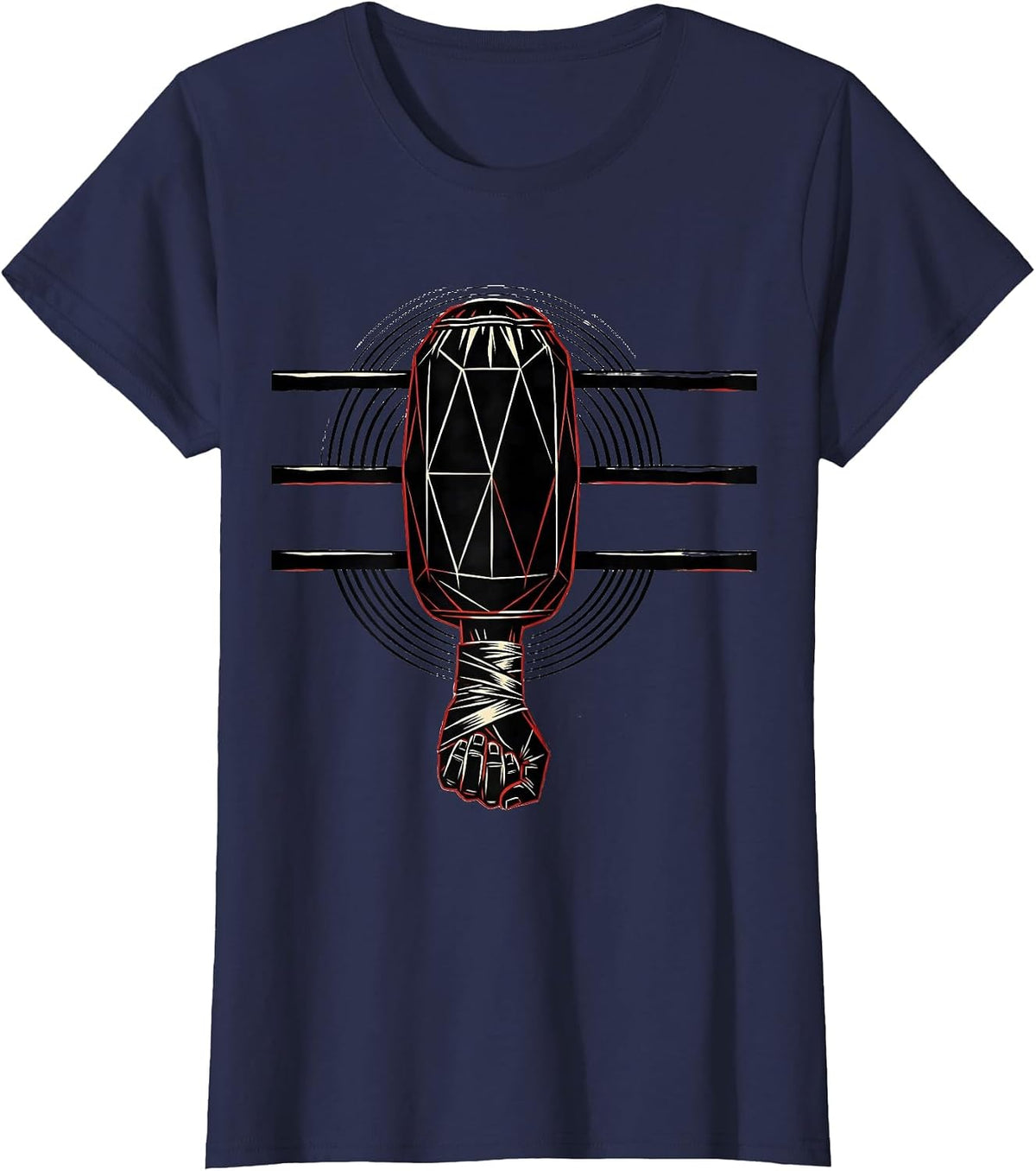 Women's Geometric Double-End Boxing Bag Boxer Pride Gift T-Shirt - Navy Blue