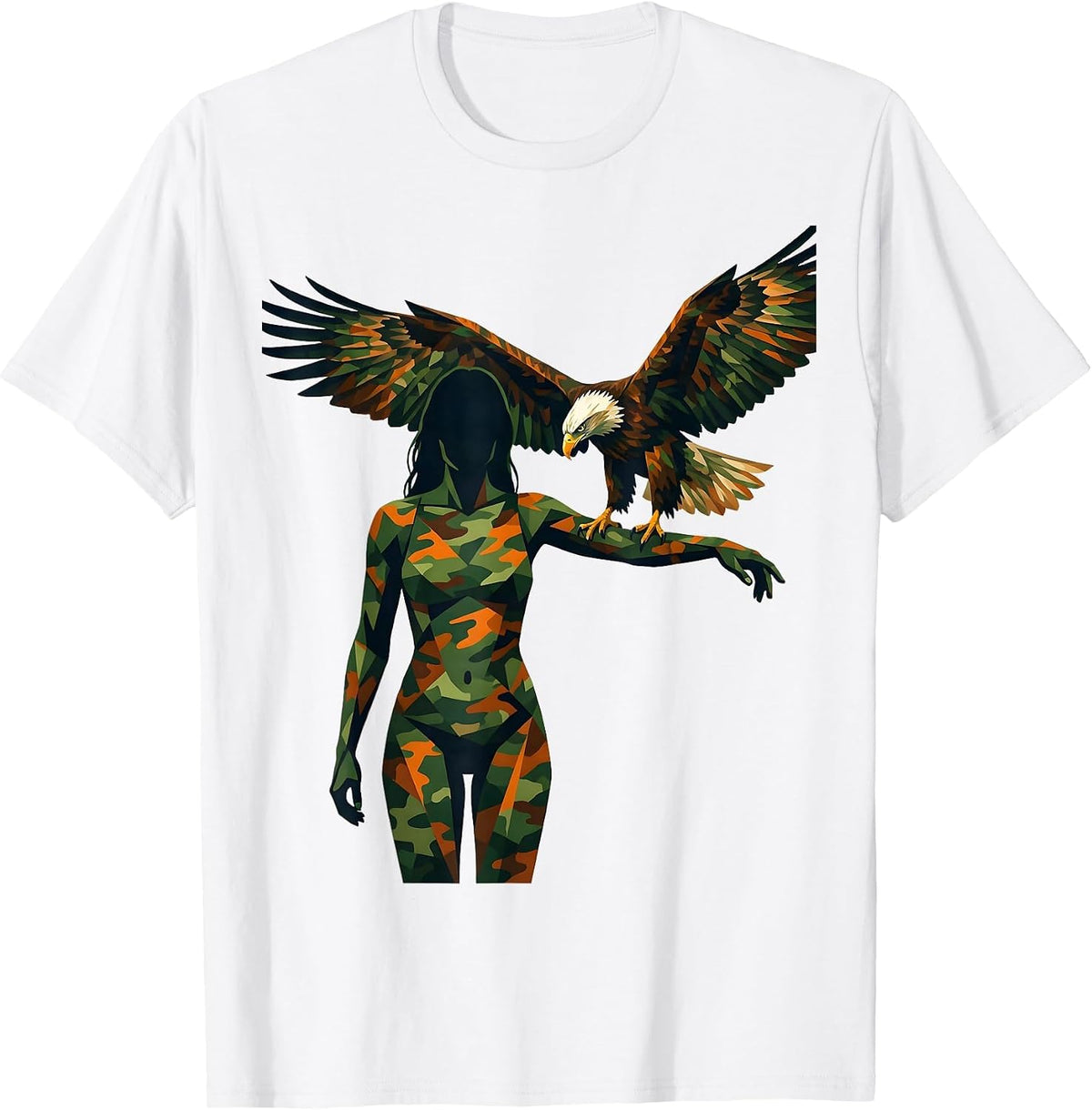 Men's Camo Eagle Falconer Wildlife Illustration T-Shirt - White