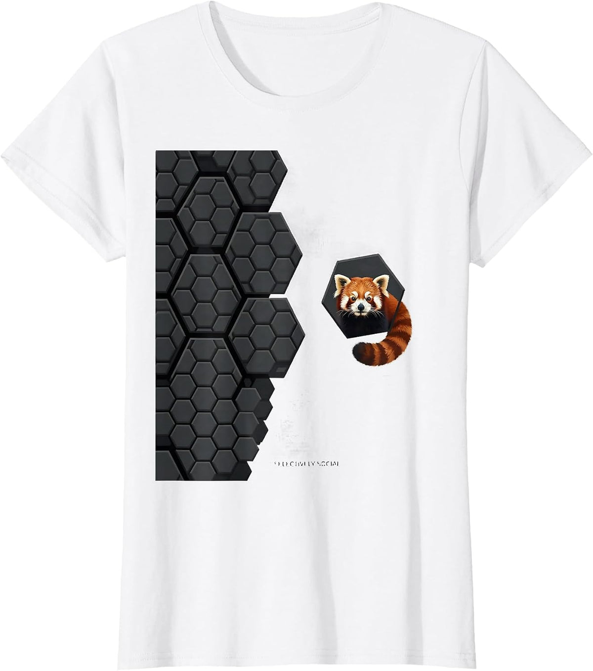 Selectively Social Geometric Retro Novelty Red Panda Lover T-Shirt - White