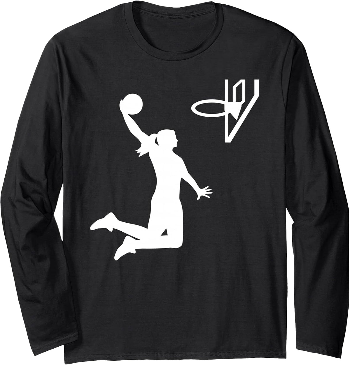 Basketball Girl Woman Long Sleeve T-Shirt - Adult Unisex Black