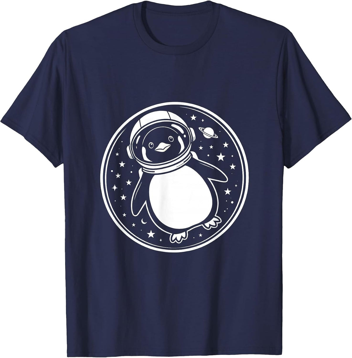 Men's Penguin Astronaut Floating in Space Illustration T-Shirt - Navy Blue