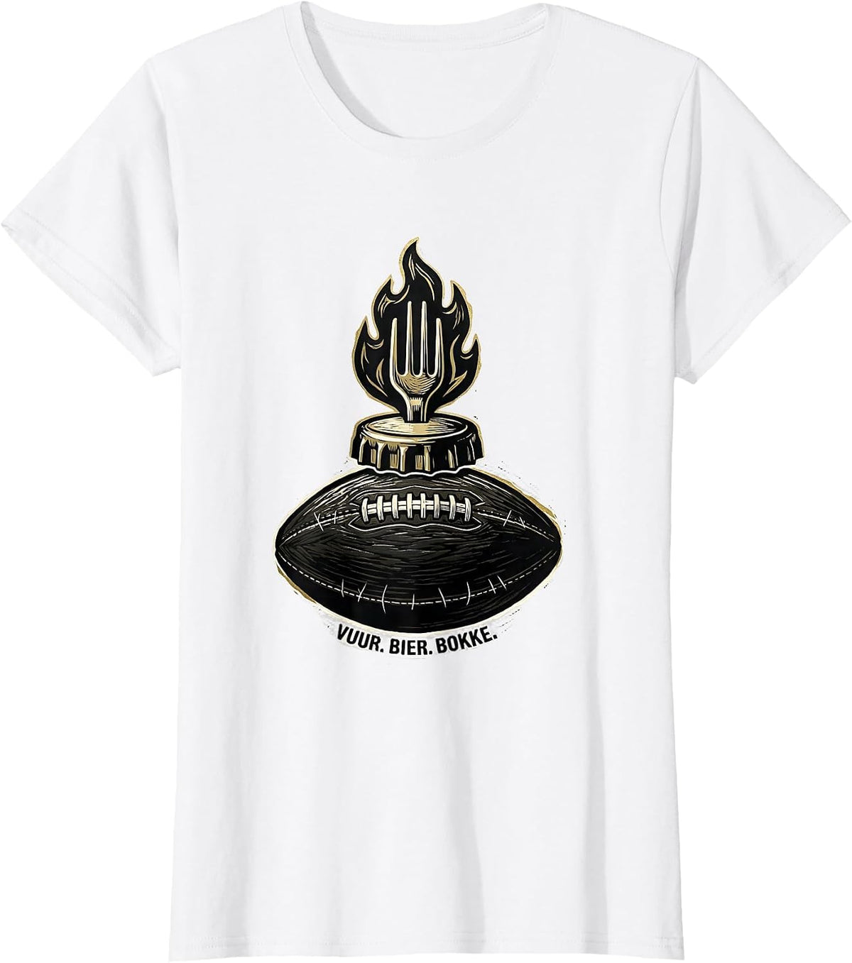 Vuur. Bier. Bokke. Linocut South African Rugby Bokke Fan T-Shirt - White