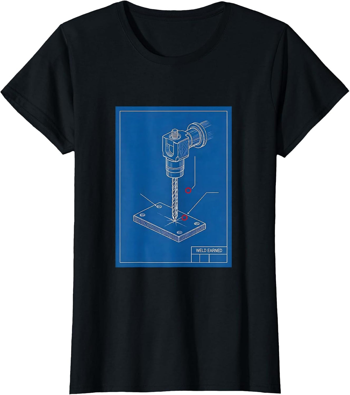 Women's Weld Earned Technical Blueprint Welder Trade Pride Humor T-Shirt - Black