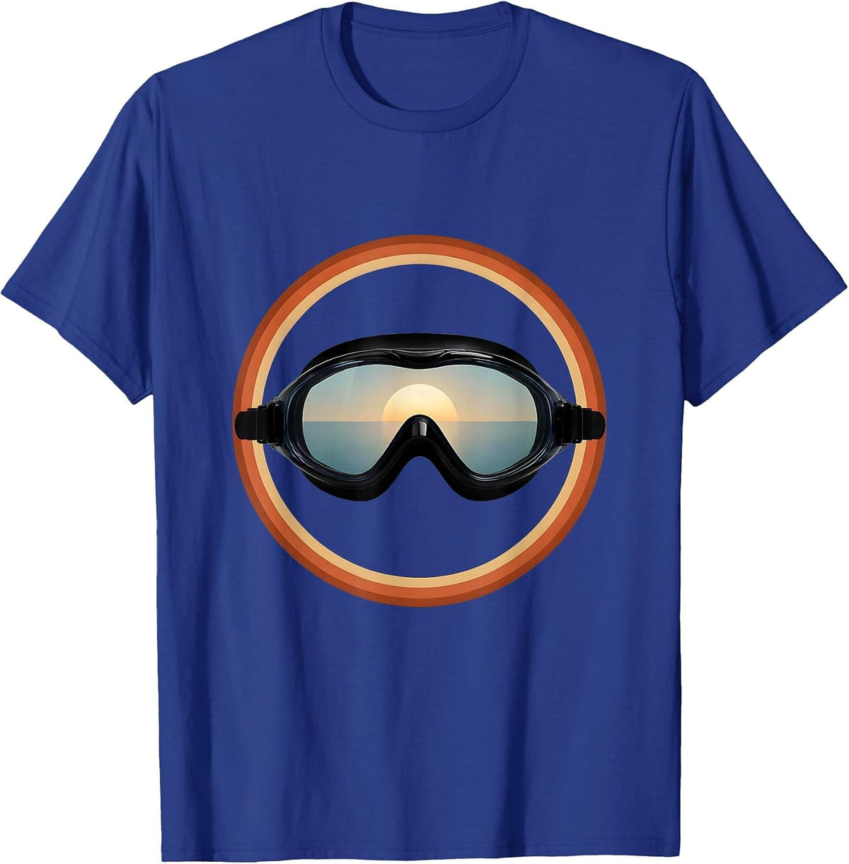 Swimming Goggles Sunset Horizon Graphic Tee T-Shirt - Royal Blue
