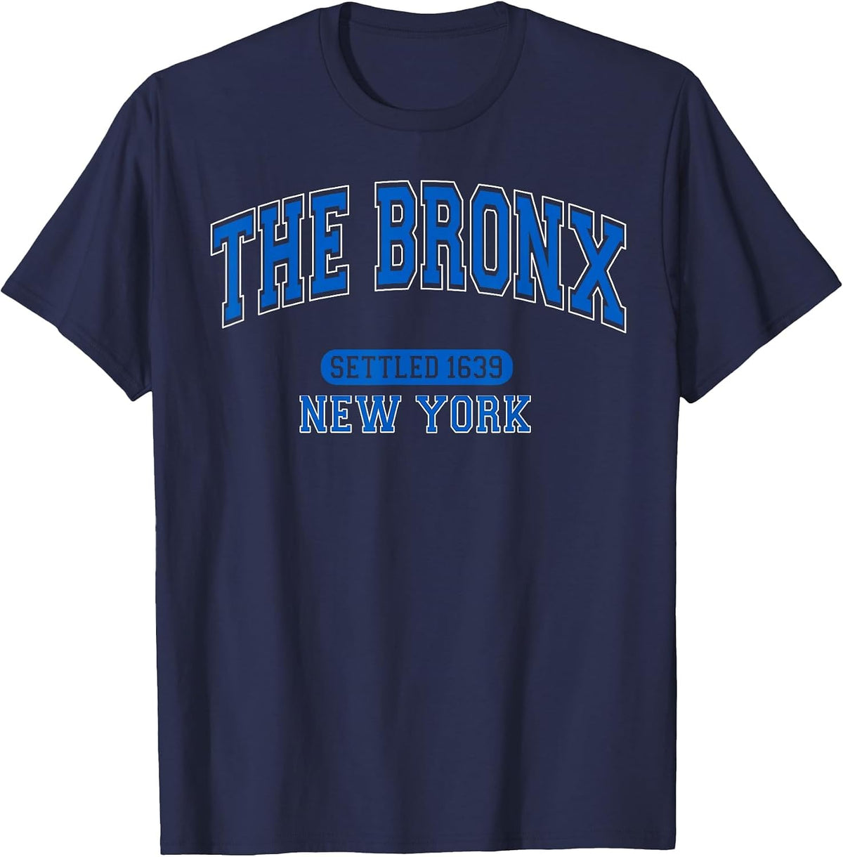 The Bronx New York Settled 1639 Vintage Sports Arched Blue T-Shirt - Navy Blue