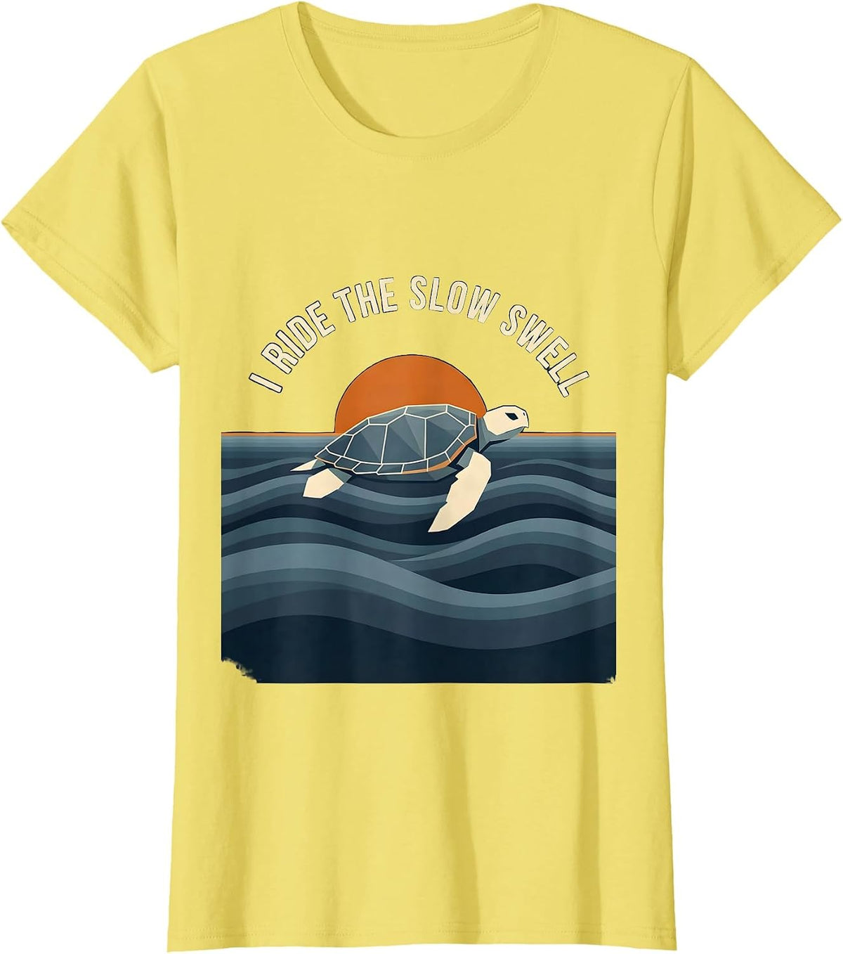 Women's I Ride The Slow Swell Nature Outdoor Sea Turtle Beach T-Shirt - Lemon Yellow