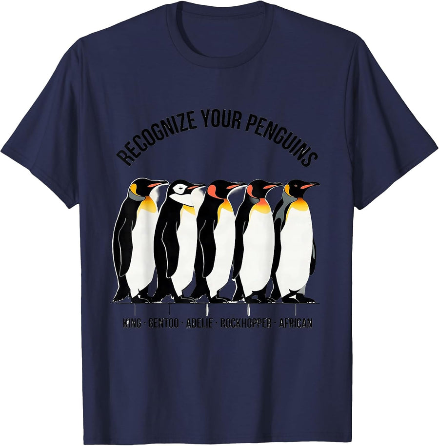 Recognize Your Penguins Penguin Species Identification T-Shirt - Navy Blue