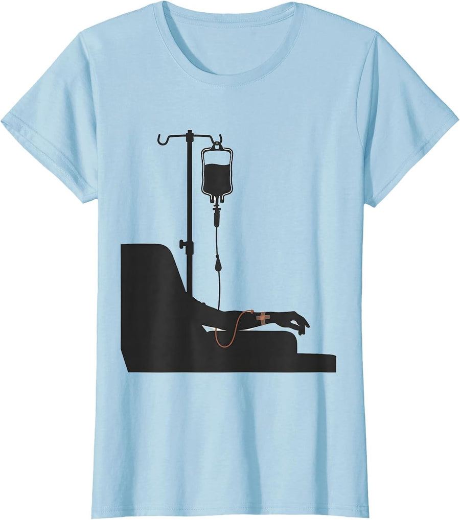 Women's Infusion Pole Minimalist Nurse Gift Comfort T-Shirt - Baby Blue