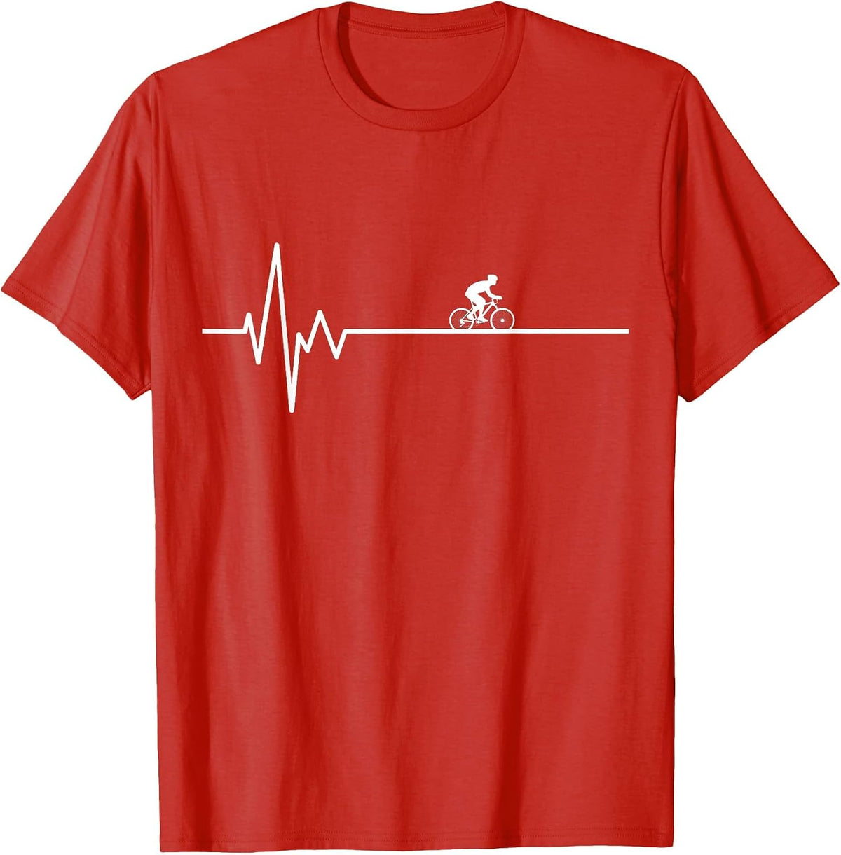 Bike Motif Bicycle Cyclist ECG Heartbeat Bicycle T-Shirt - Red