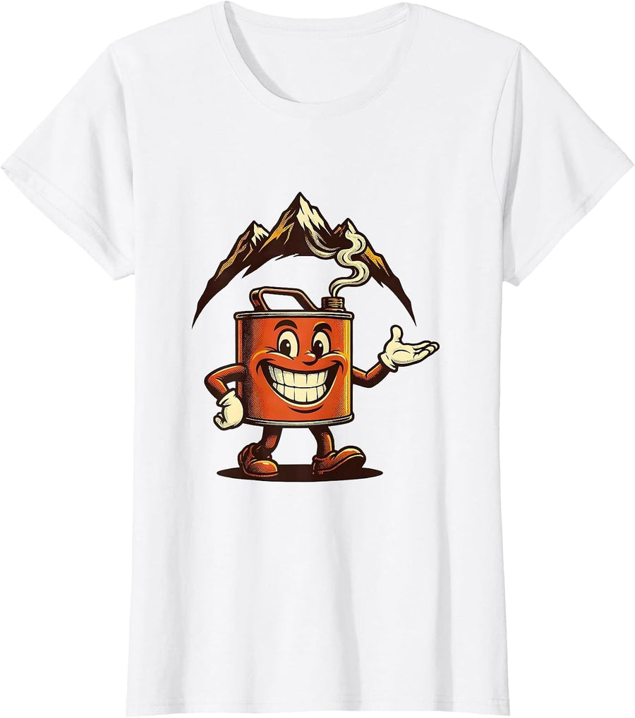 Women's Valley Forge Automotive Oil Can Mountain Graphic T-Shirt - White