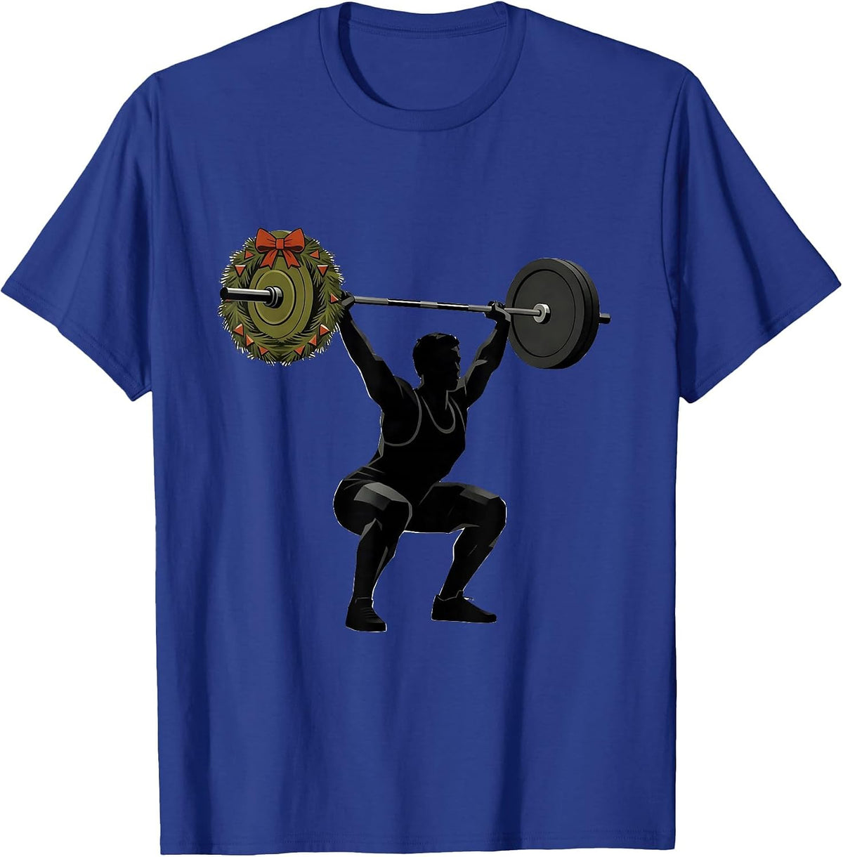 Men's Lifter Deadlift Evergreen Wreath Midcentury Modern Christmas T-Shirt - Royal Blue