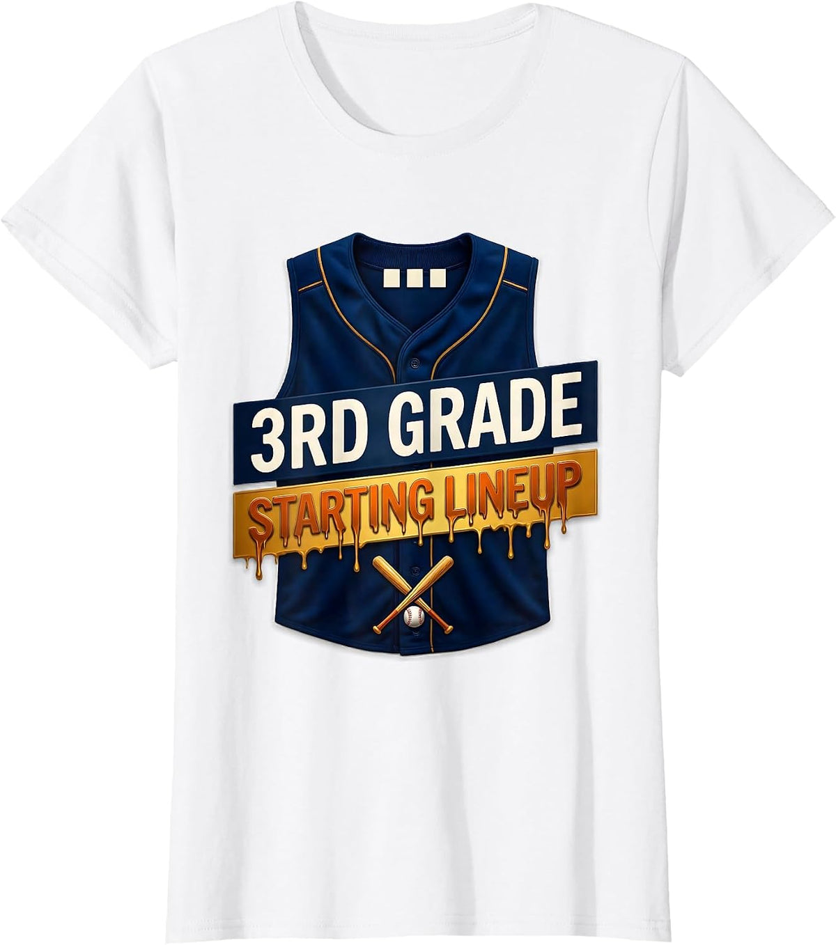 Women's 3rd Grade Starting Lineup Baseball Drip Back To School Gift T-Shirt - White