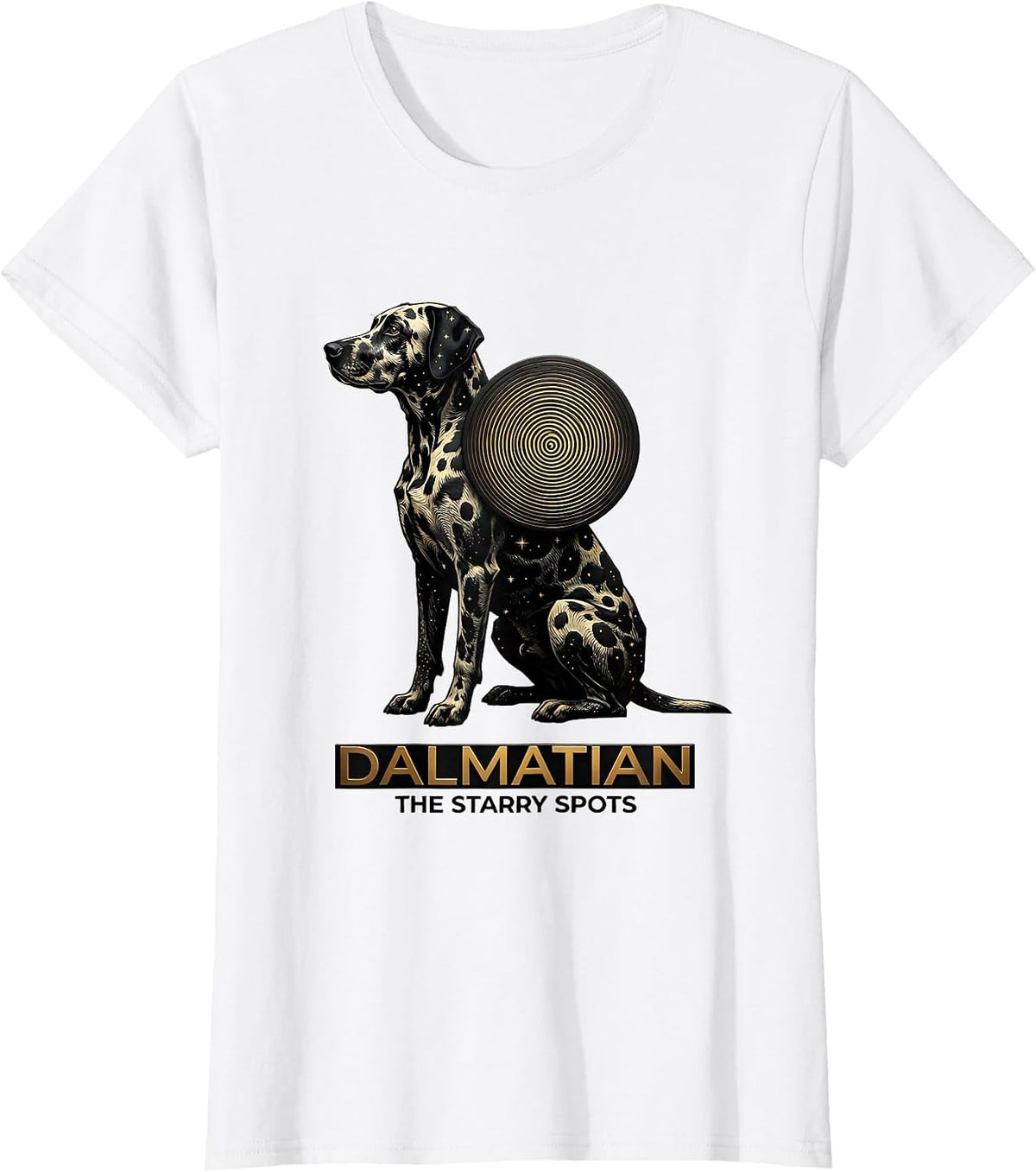 Women's Dalmatian, The Starry Spots Wood Type Letterpress Art Dog T-Shirt - White