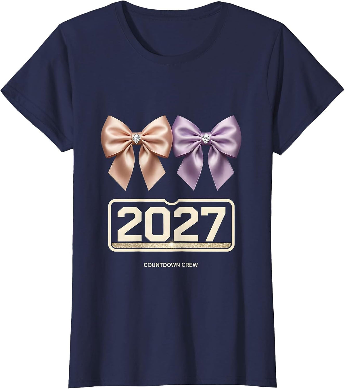 Women's Countdown Crew 2027 Playful Festive New Years Eve Party Top T-Shirt - Navy Blue