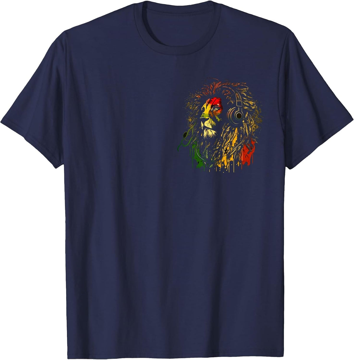 Rasta Reggae Lion of Judah Rastafarian Pride Reggae Lion T-Shirt - Navy Blue