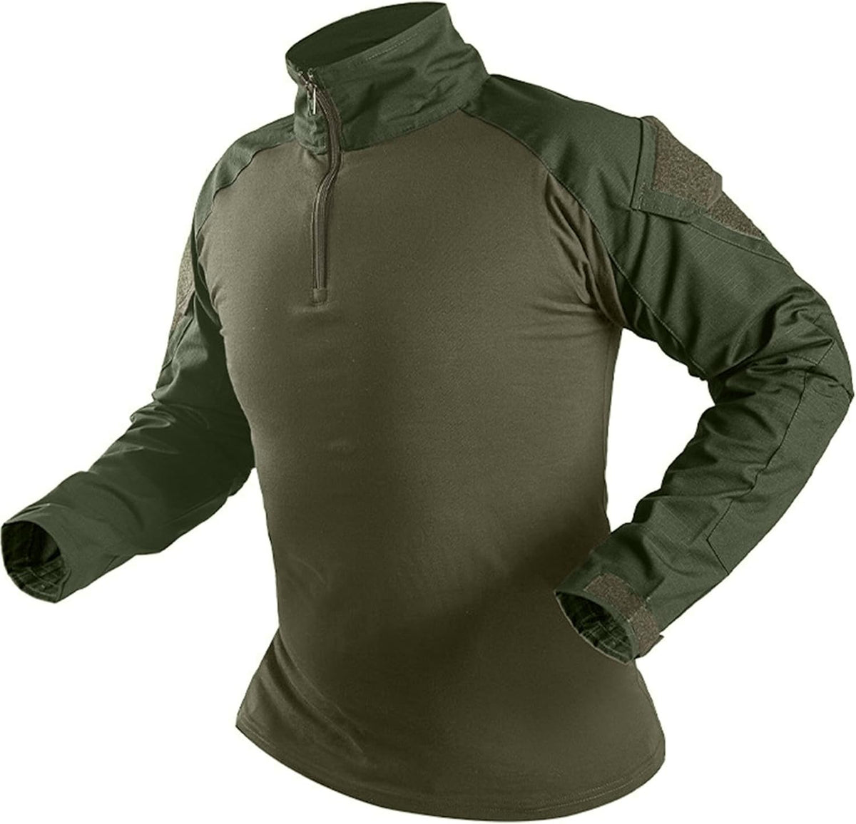 Men's Tactical Combat Shirt, Lightweight Long Sleeve Military BDU Shirts Paintball Airsoft Top with Zipper - Green
