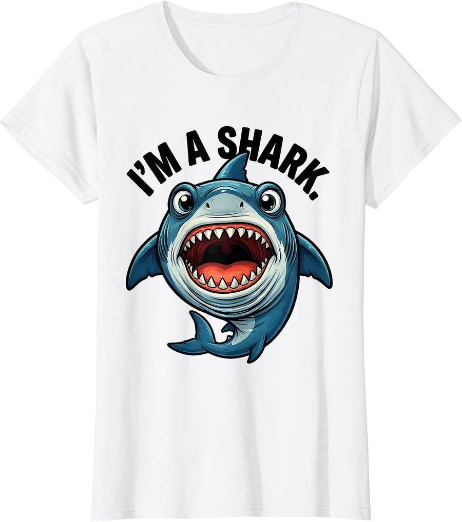 Women's I'm A Shark Cartoon Shark Lover Halloween Costume T-Shirt - White