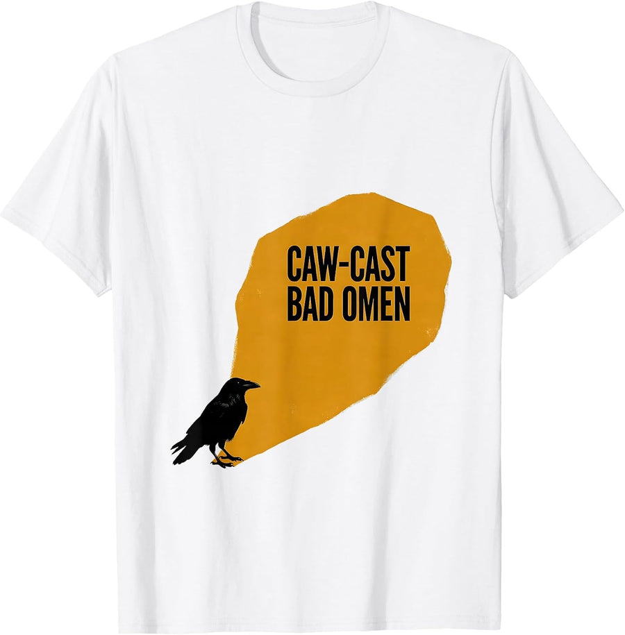 Men's Caw-Cast Bad Omen Gothic Raven Bird Pun Humor T-Shirt - White