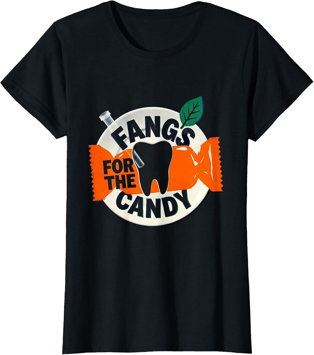 Fangs For The Candy Funny Dental Hygienist Halloween Humor T-Shirt - Black