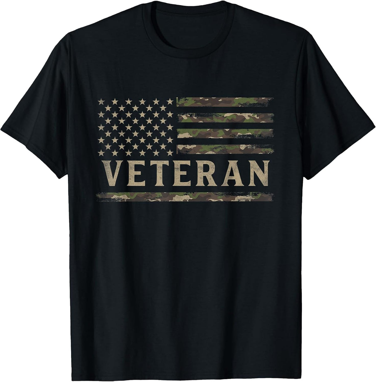 Camo Veteran Camourflage USA Flag Fathers Day Patriot T-Shirt - Black