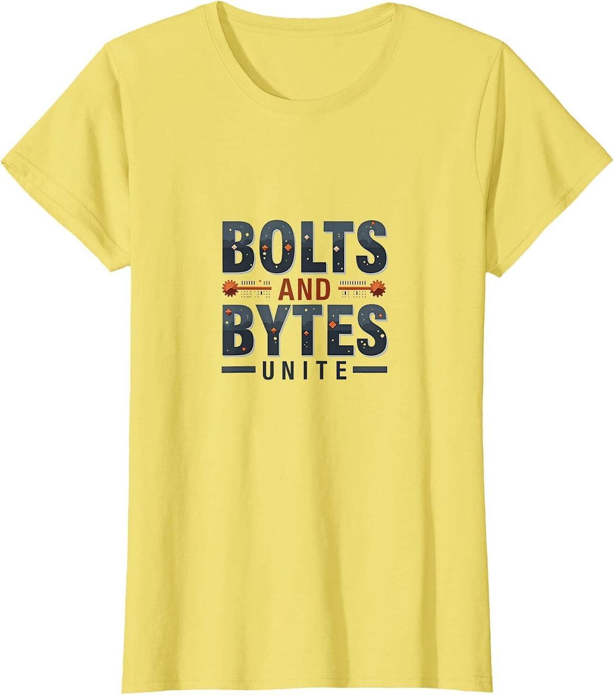 Bolts and Bytes Unite Tech Engineering Design T-Shirt - Lemon Yellow