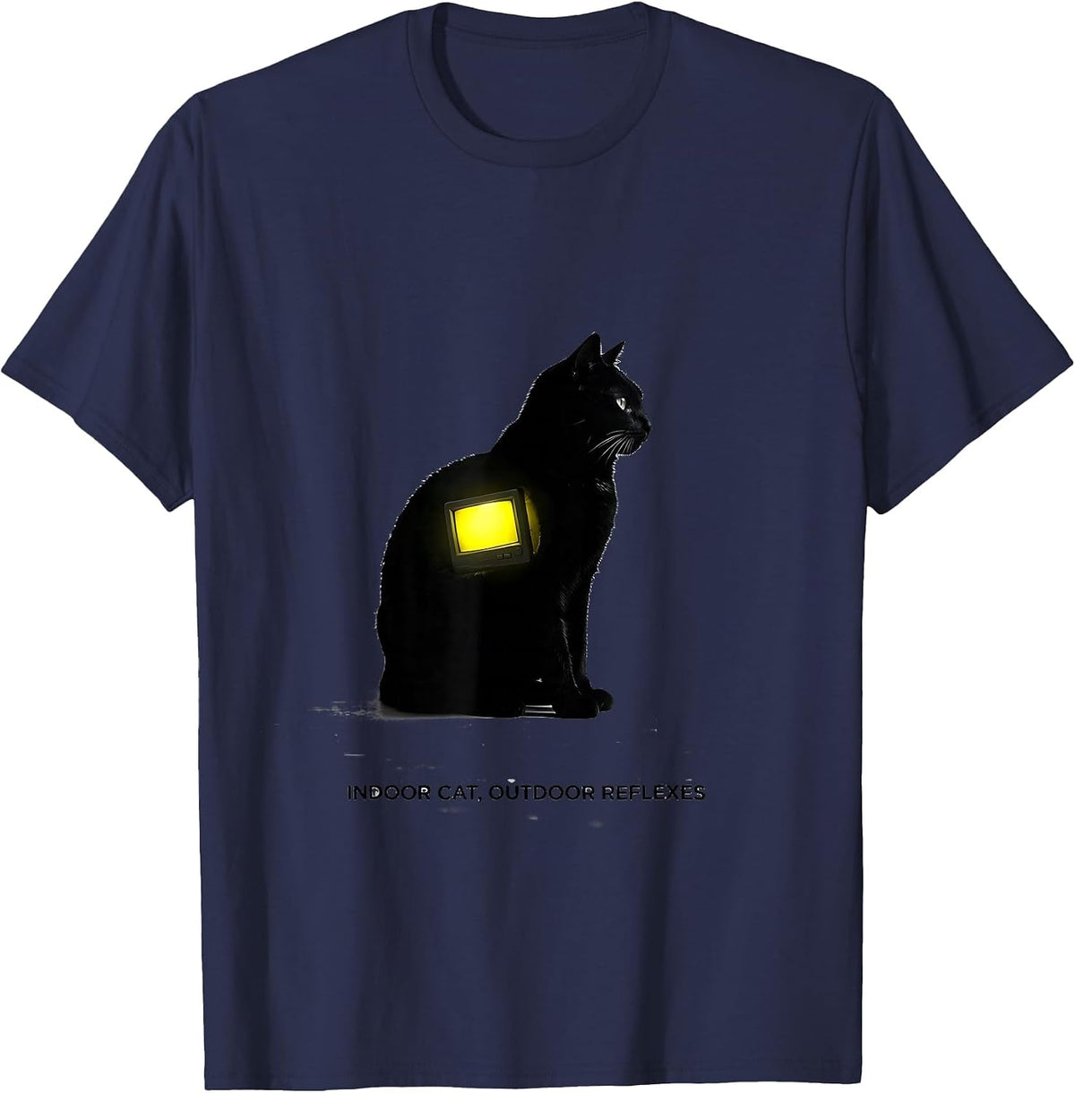 Indoor Cat Outdoor Reflexes Funny Cat Gamer Video Game Humor T-Shirt - Navy Blue