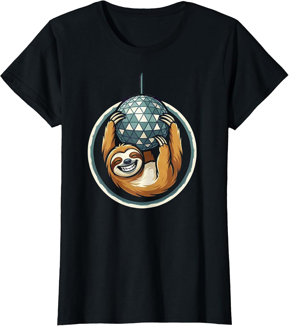 Party Animal Sloth Hanging From a Disco Ball T-Shirt - Black