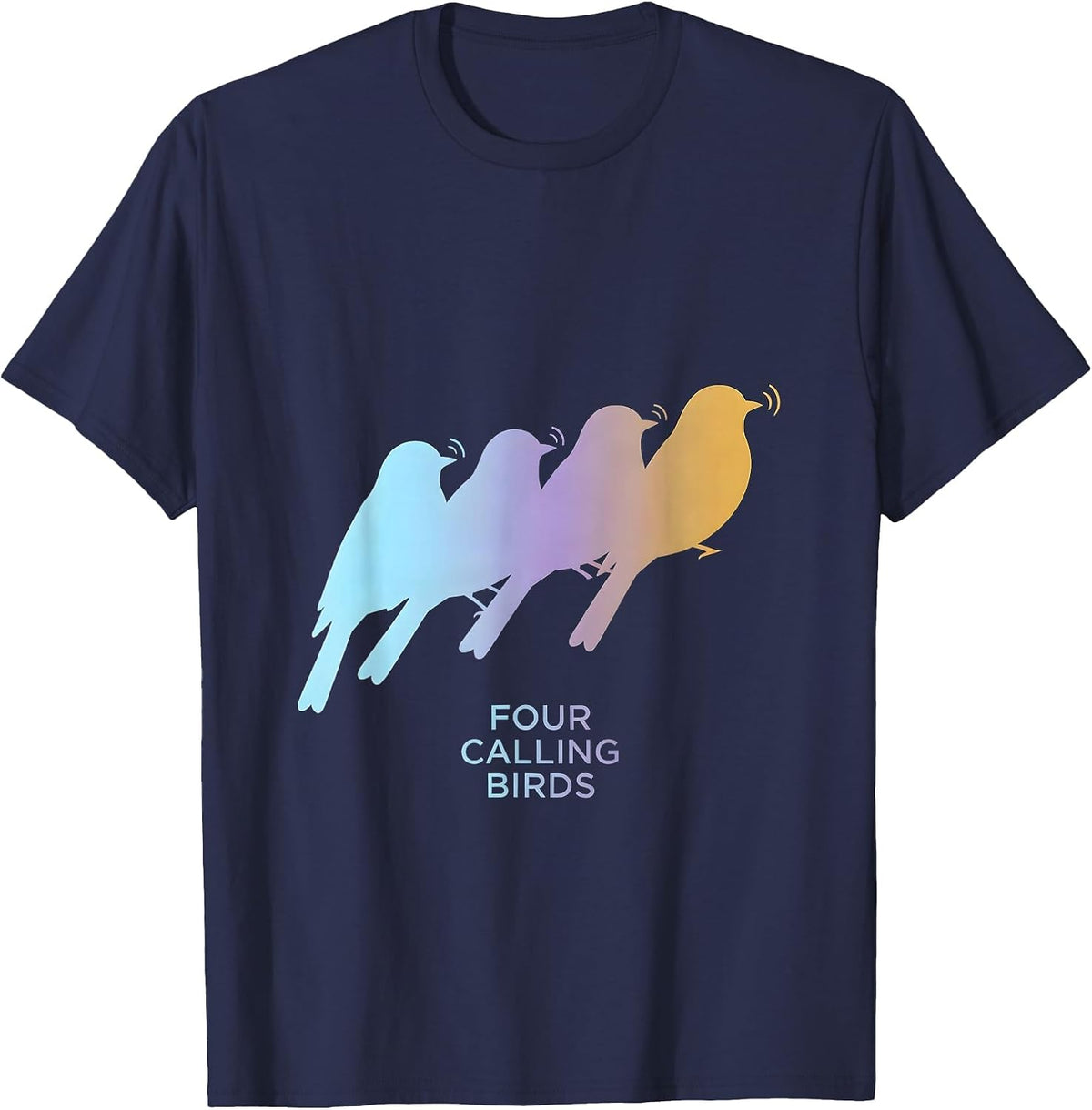 Four Calling Birds Classic Christmas Carol Song Verse T-Shirt - Navy Blue