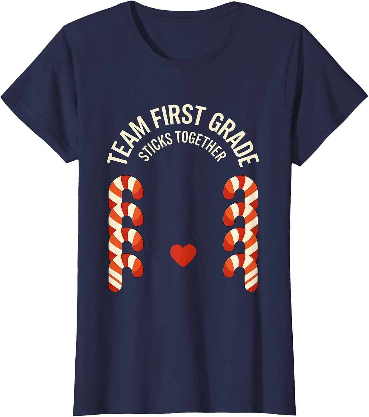 Women's Team First Grade Sticks Together Christmas Candy Cane T-Shirt - Navy Blue