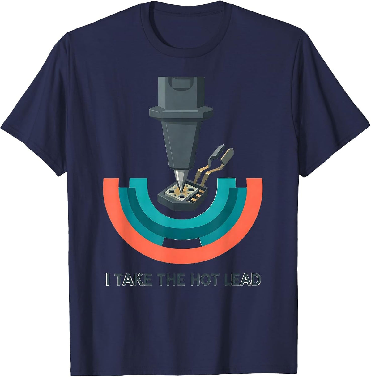 Men's I Take The Hot Lead Funny Electrician Lineman Skeleton Trade T-Shirt - Navy Blue