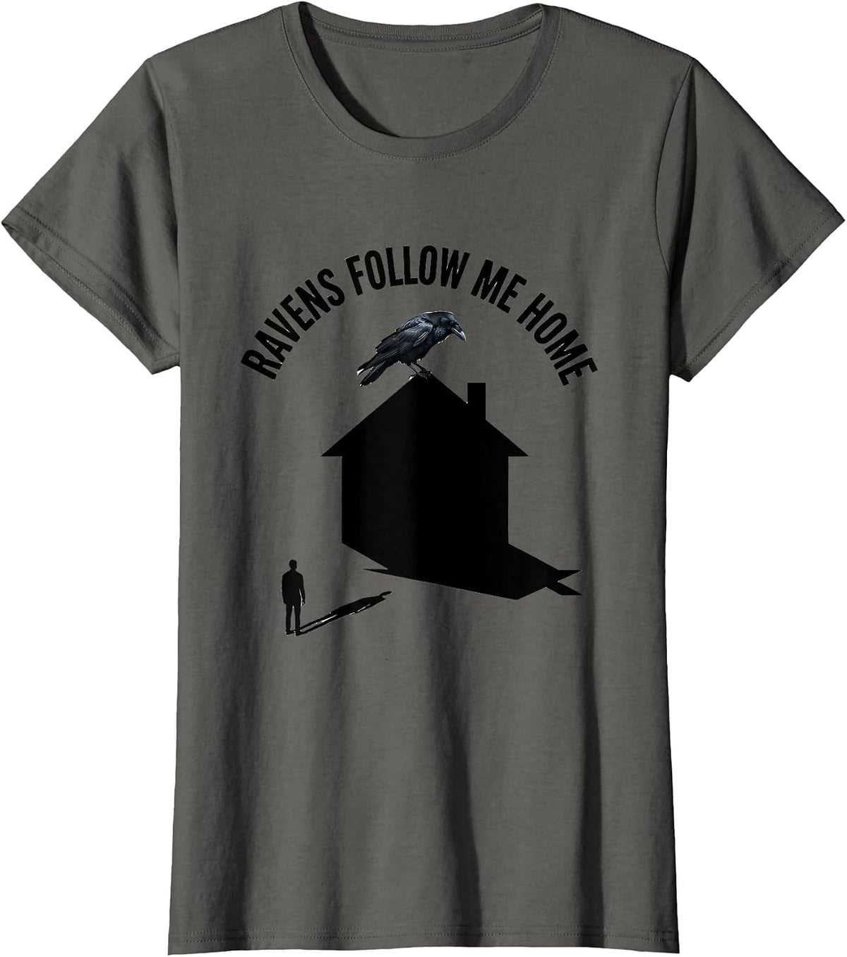 Women's Ravens Follow Me Home Gothic Dark Art Design T-Shirt - Asphalt Grey