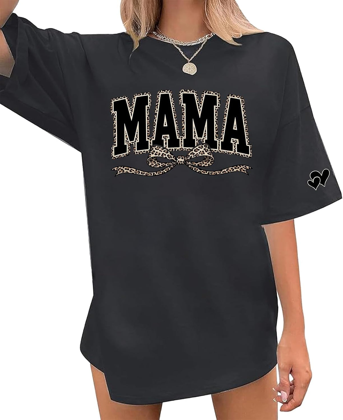 Mama Shirts for Women Funny Printed Graphic Cute Casual Tee Tops - Black
