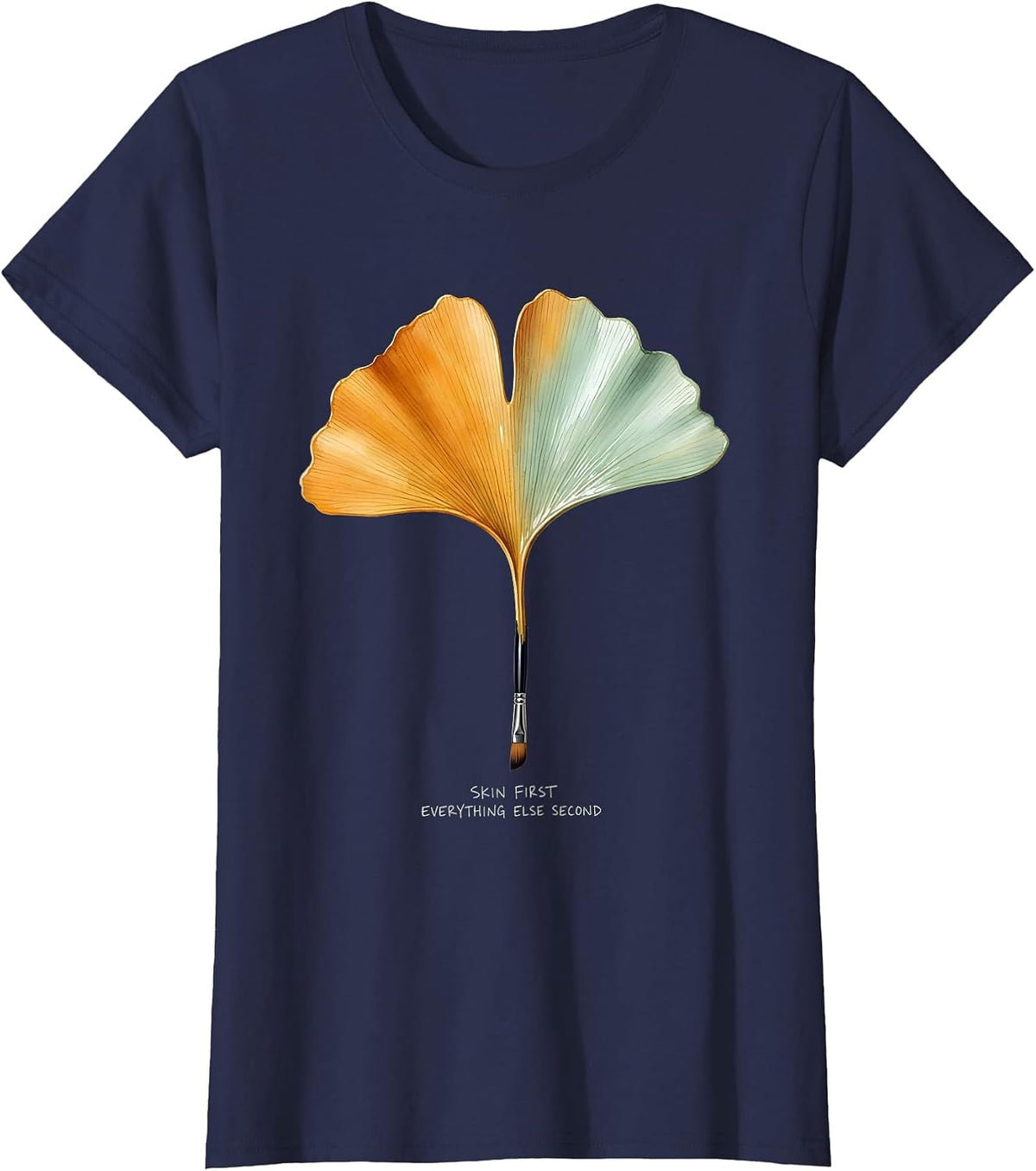 Women's K-Beauty Glass Skin Fall Skincare Design T-Shirt - Navy Blue
