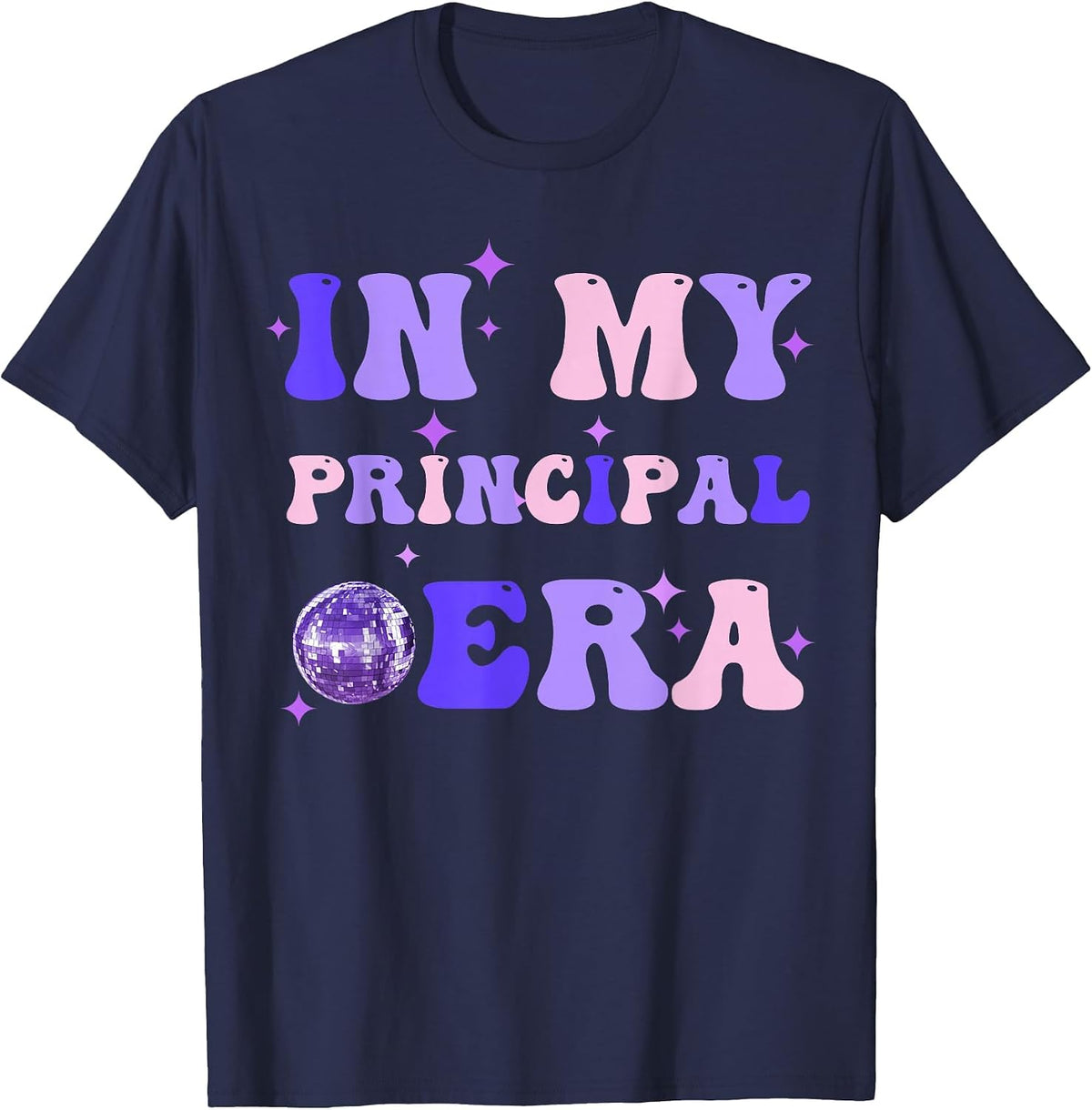 Groovy in My Principal Era Disco School Era Teacher Student T-Shirt - Navy Blue