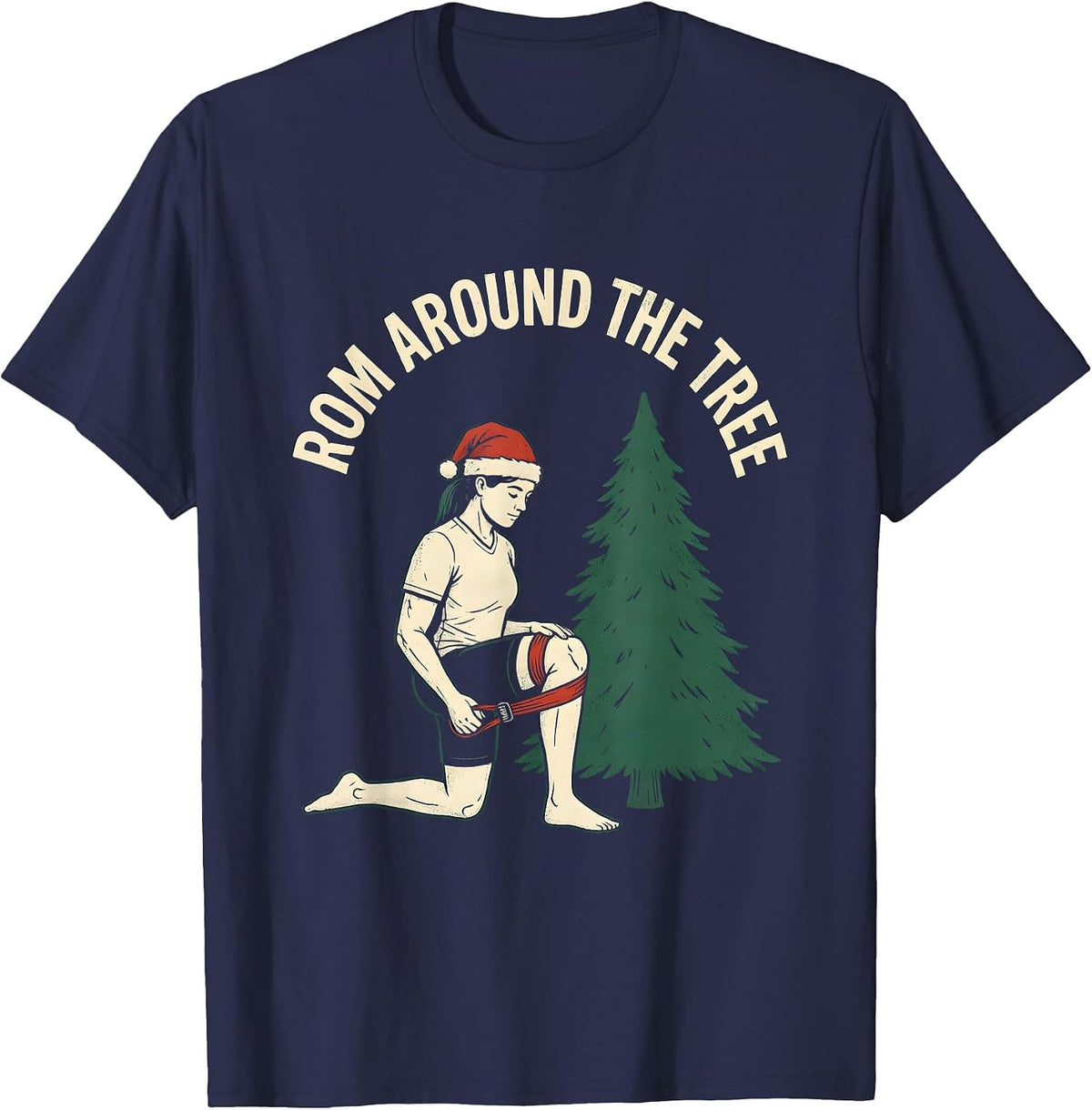 ROM Around The Tree Vintage Physical Therapist Christmas T-Shirt - Navy Blue