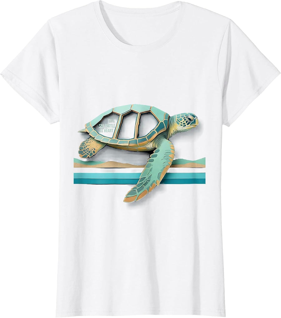 Women's I’m A Sea Turtle At Heart Funny Sea Turtle Lover Ocean T-Shirt - White